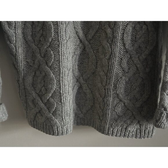 Lands End Cable Knit Wool Fisherman Sweater Grey Heavy Womens Medium - Picture 5 of 11